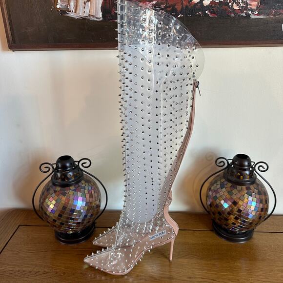 STEVE MADDEN Vava Over The Knee OTK Boots Clear Studded - Picture 5 of 11